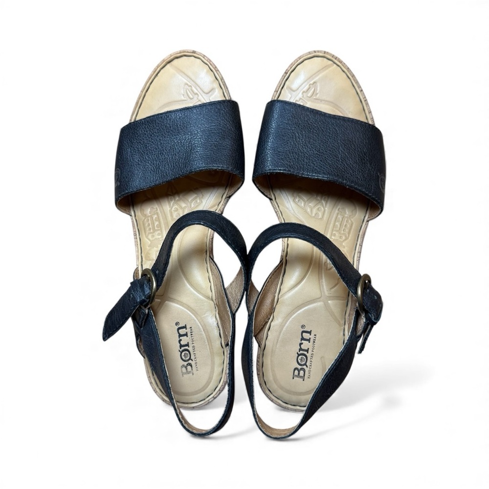 Born Black Leather Cork Wedge Sandals - Picture 3 of 15